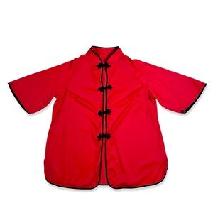 Vintage 60s Red Nylon Chinese Style Mandarin Collar Pajama Top